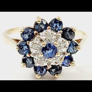 Vintage 10k yellow gold, diamond sapphire ring